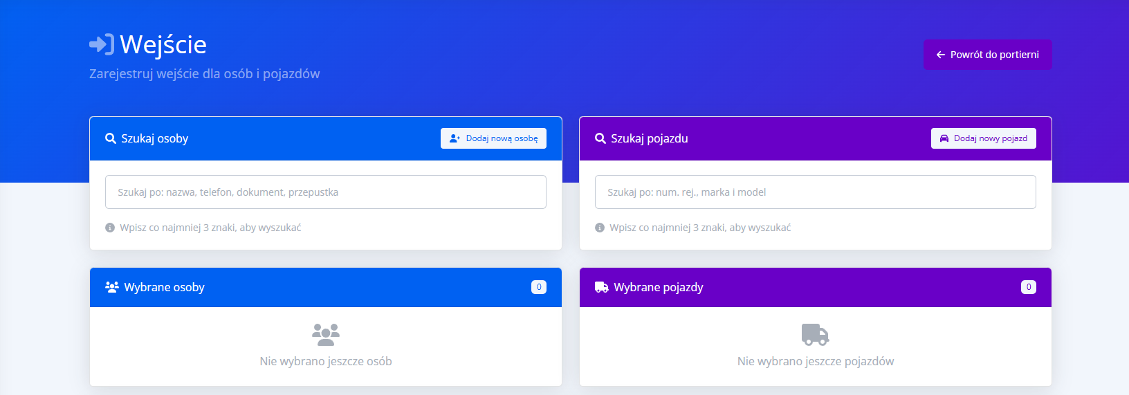 Wejście grupowe gości i pojazdów